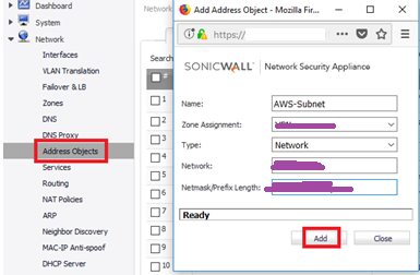 SonicWALL Web console