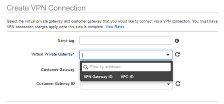select the Virtual Private Gateway created